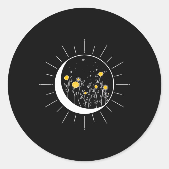 Sticker Rond Soleil Lune Solaire Eclipse Fleur Planètes Espace  (Devant)
