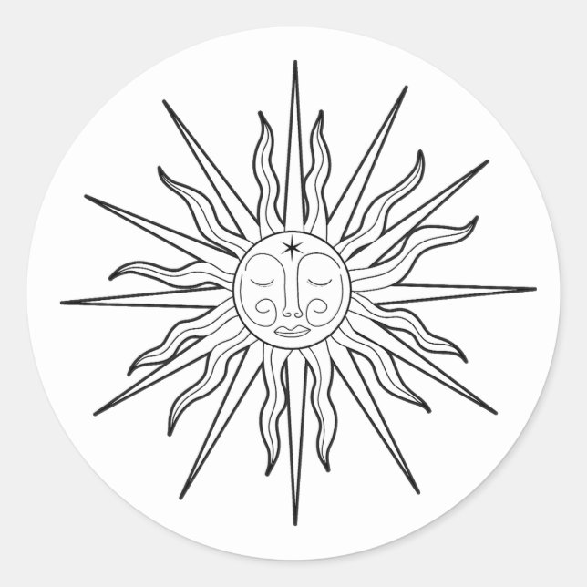 Sticker Rond Soleil noir et blanc Whimsical Anniversaire (Devant)