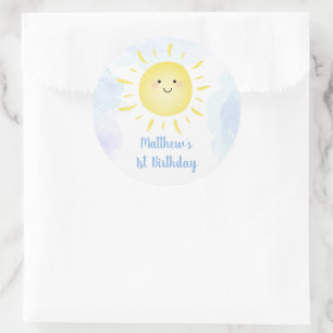 Sticker Rond Soleil Nuages Blue Boy Anniversaire