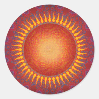 Sticker Rond Soleil psychédélique : Conception Fractale Spirale