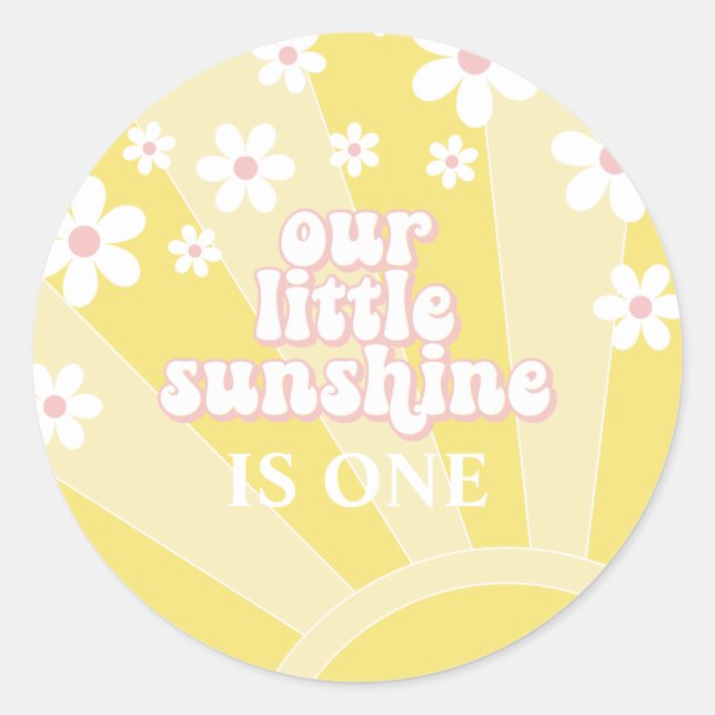 Sticker Rond Soleil Rétro Daisy Anniversaire Bohème (Devant)