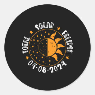 Sticker Rond Soleil Rétro Total Éclipse Solaire 8 avril 2024 To
