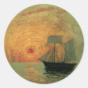 Sticker Rond Soleil rouge par Maxime Maufra, impressionnisme Vi
