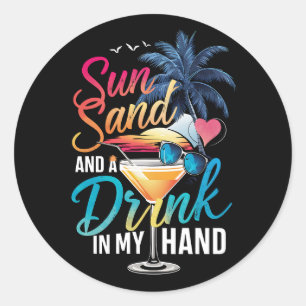 Sticker Rond Soleil, sable et un verre à la main, croisière de 