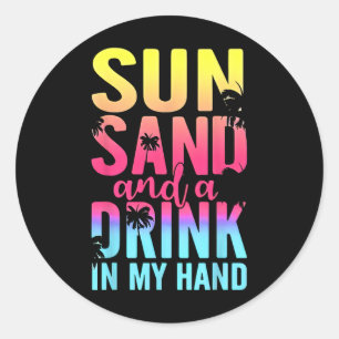 Sticker Rond Soleil Sable Et Un Verre Dans Mon Vacat De Croisiè