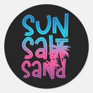 Sticker Rond Soleil Sel Sable Été Vibes Vacances Tropicales Pla