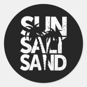 Sticker Rond Soleil Sel Sable Palmier Hawaï Plage Été Vacances