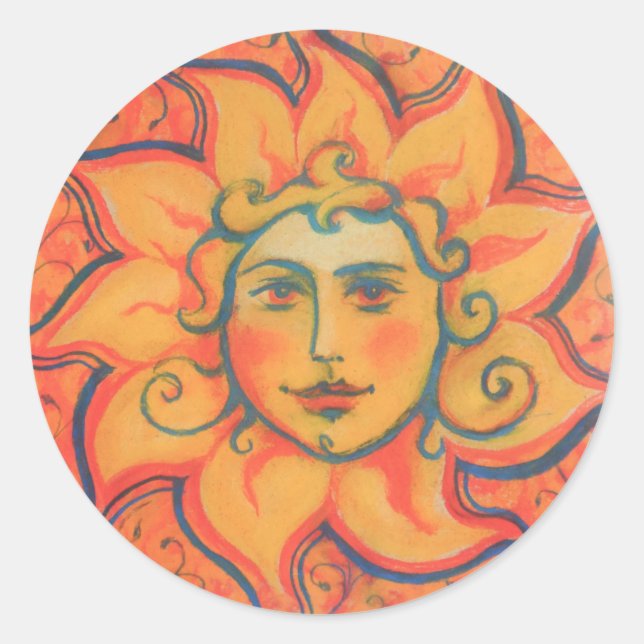 Sticker Rond Soleil souriant, Art Imaginaire Fairytale, Jaune o (Devant)