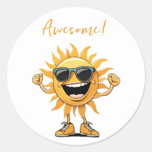 Sticker Rond Soleil souriant avec lunettes de soleil