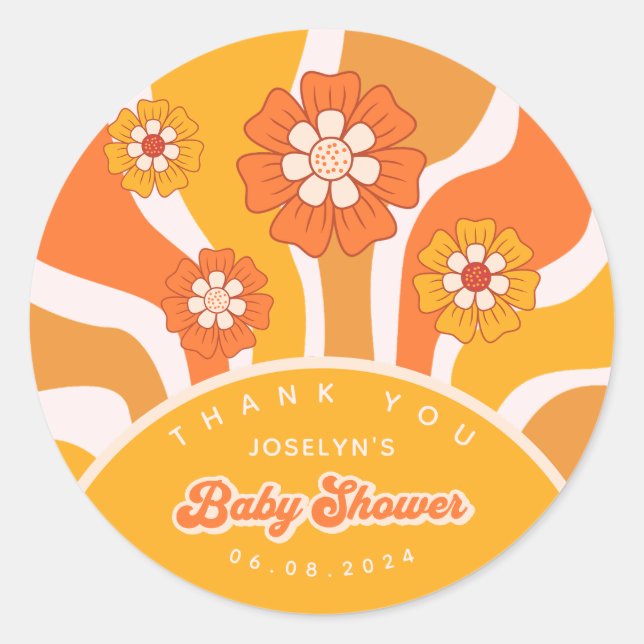 Sticker Rond Soleil super 60s Retro Floral Baby Boy Douche (Devant)