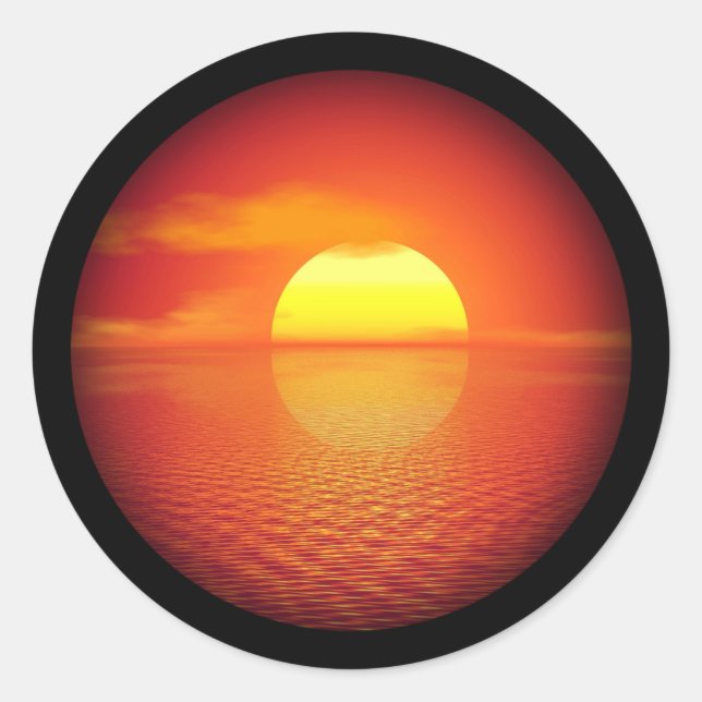 Sticker Rond Soleil sur mer d'Orange Océan calme (Devant)