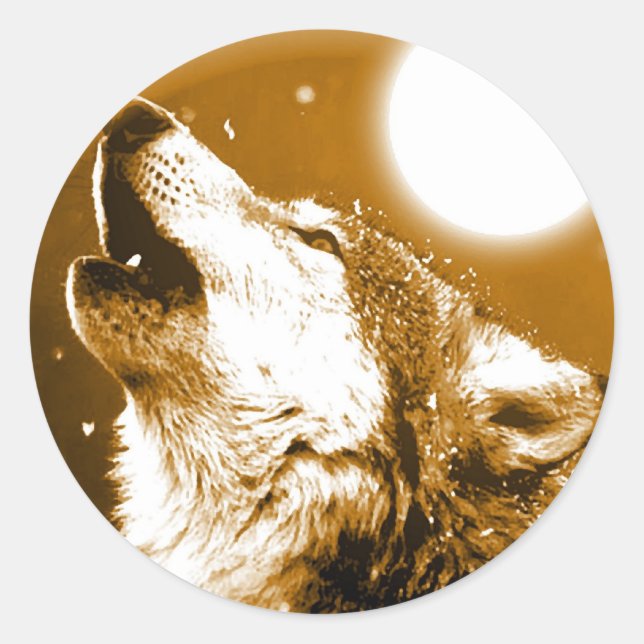 Sticker Rond Solely Wolf Howling at Moon (Devant)