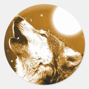 Sticker Rond Solely Wolf Howling at Moon