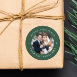 Sticker Rond Solid Green | Holiday Photo<br><div class="desc">Our elegant holiday stickers feature your photo with a dark green frame. Personalize the holiday stickers by adding your name or changing the greeting to one of your choice.</div>