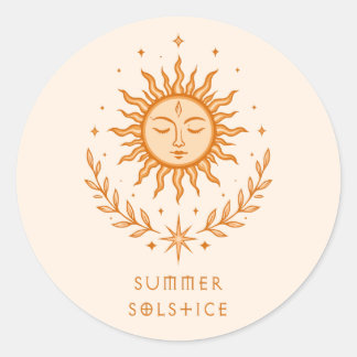 Sticker Rond Solstice d'été Visage Céleste du Soleil Art Botani