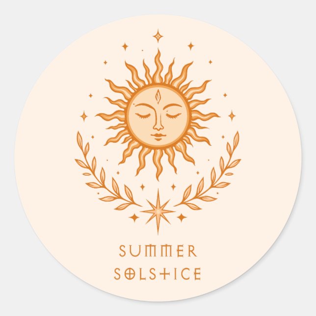 Sticker Rond Solstice d'été Visage Céleste du Soleil Art Botani (Devant)