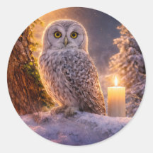 Solstice d'hiver Yule Hibou et Bougie Neige