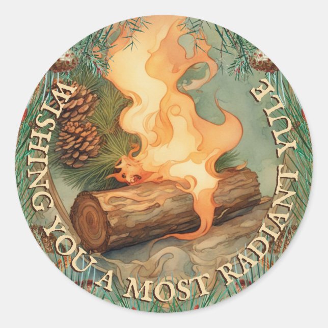 Sticker Rond Solstice hivernale Vintage de Yule radieuse (Devant)