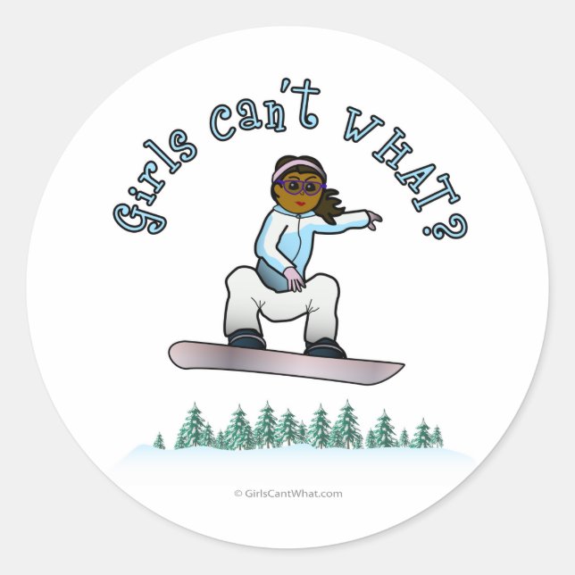 Sticker Rond Sombre Femme Snowboard (Devant)