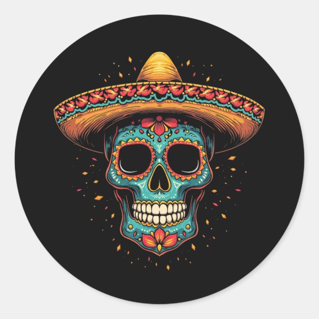 Sticker Rond Sombrero - Día de los Muertos (Devant)