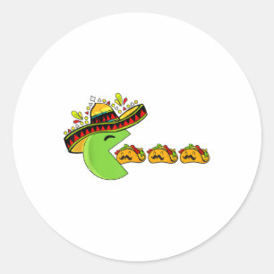 Sticker Rond Sombrero Manger Des Tacos Drôle Avec Mustaches Cin