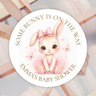 Sticker Rond Some Bunny Is On The Way Baby Shower - Custom Text