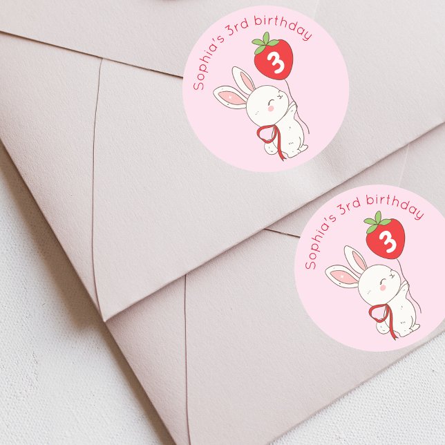 Sticker Rond Some Bunny Strawberry Balloon Anniversaire (Créateur téléchargé)