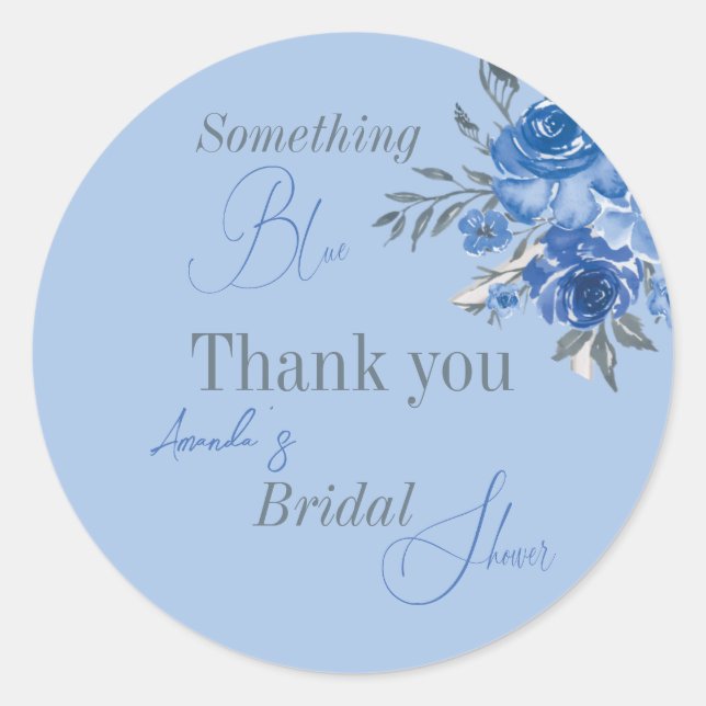 Sticker Rond Something Blue Aquarelle Floral Fête de Mariage (Devant)