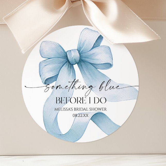 Sticker Rond Something Blue Before I Do Blue Bow Baby Shower de (Créateur téléchargé)