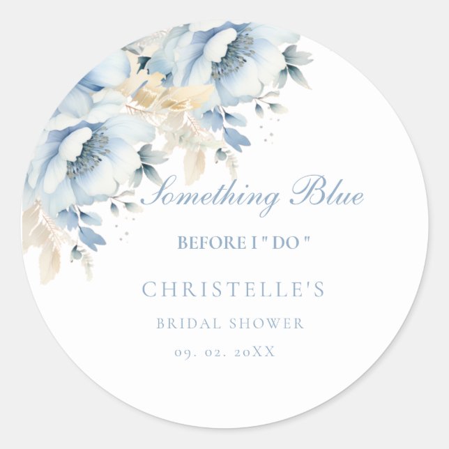 Sticker Rond Something blue before i do floral Baby shower de m (Devant)