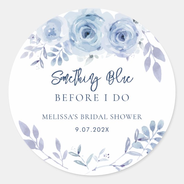 Sticker Rond Something Blue Before I Do Floral Bridal Shower (Devant)