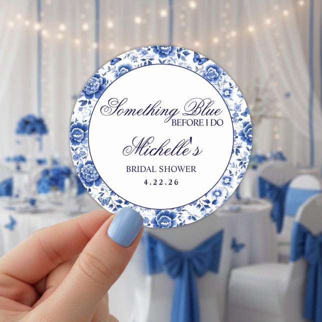 Sticker Rond Something Blue Before I Do Floral Bridal Shower  (Créateur téléchargé)