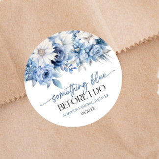Sticker Rond Something Blue Before I Do Floral Bridal Shower