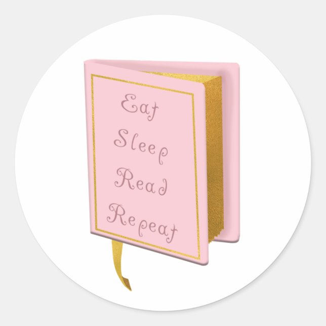 Sticker Rond Sommeil Lire Reapeat Littérature Livre Lover Rose (Devant)