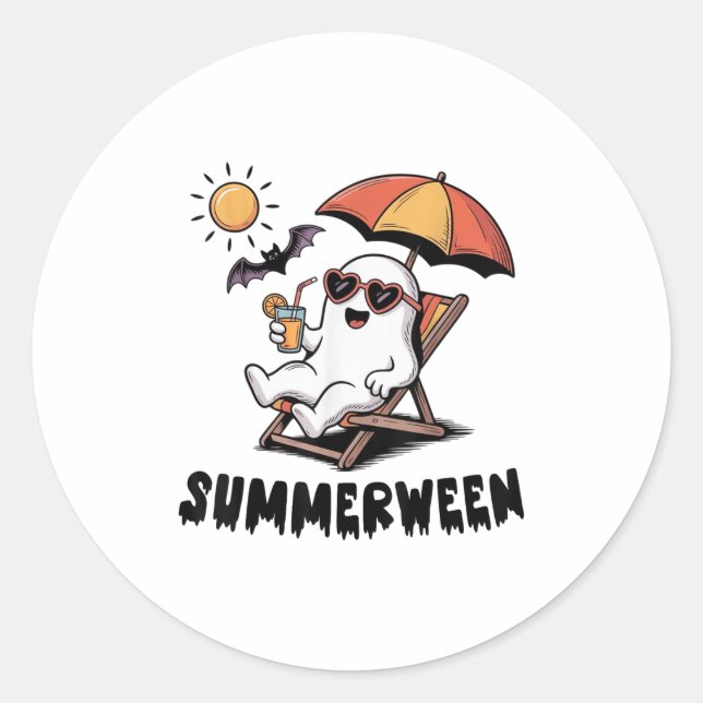 Sticker Rond Sommerween mignon Fantôme Éffrayant Avec Vibes D'É (Devant)