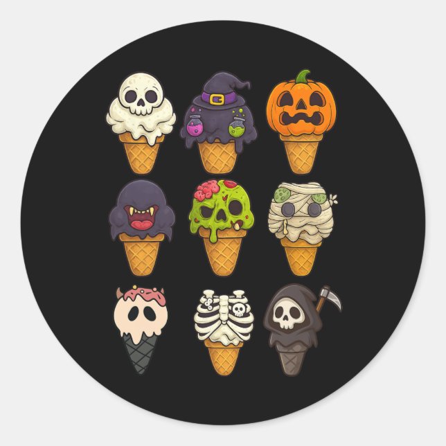 Sticker Rond Sommerween Skeleton Zombie Citrouille maman crème  (Devant)