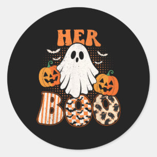 Sticker Rond Son Boo Et Son Boo Drôle À L'Halloween Coupl