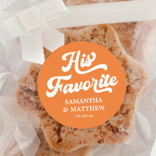 Sticker Rond Son Cadeau de Mariage Rétro Années 70 Boho Orange 