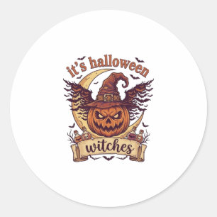 Sticker Rond Son chapeau de sorcière de citrouille de sorcières