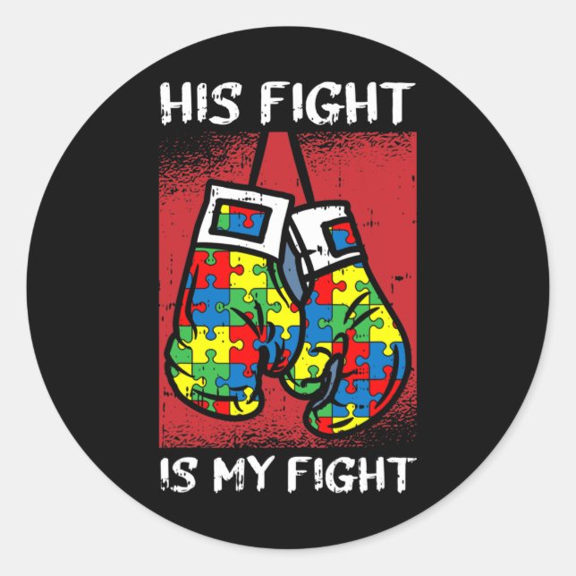Sticker Rond Son Combat Est Mon Boxe De Boxe De Sensibilisation (Devant)