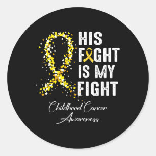 Sticker Rond Son Combat Est Mon Combat Ruban D'or Cancer Infant