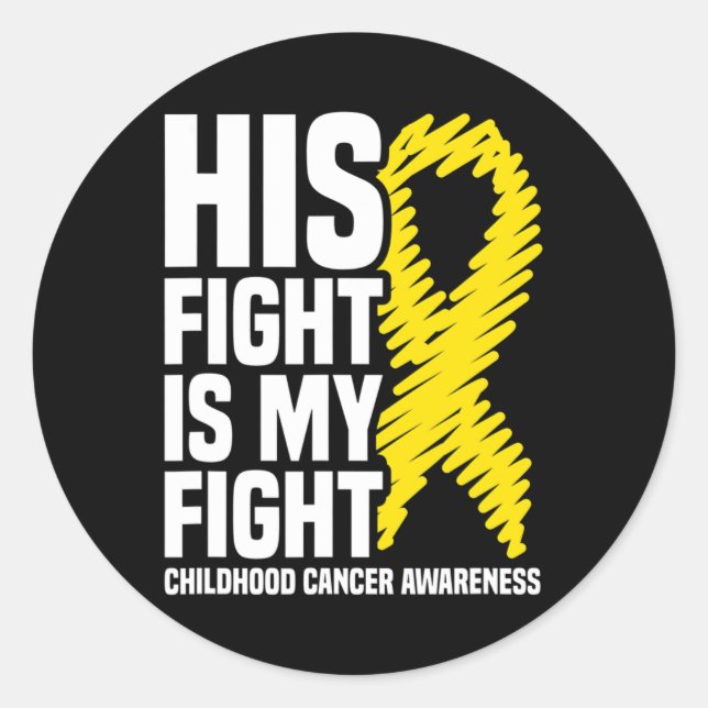 Sticker Rond Son Combat Est Mon Ribbon Lutte Cancer Enfance Awa (Devant)