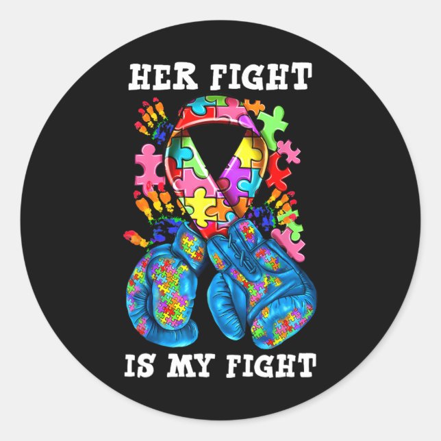 Sticker Rond Son combat est mon Sensibilisation sur l'autisme d (Devant)