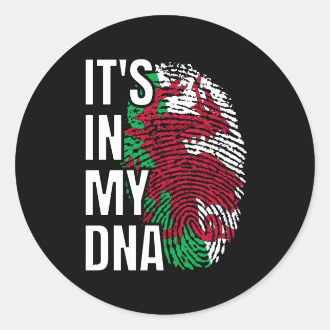 Sticker Rond Son Dans Mon Dna Welsh Drapeau Galles Empreinte (Devant)