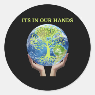 Sticker Rond Son Dans Nos Mains Jour des terres Mondial Vert Et