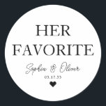 Sticker Rond Son dessert Favori Barre de bonbons Coeur Mariage<br><div class="desc">Sticker classique en Merci noir avec "Son Favori" dans une police classique et élégante. Vous pouvez facilement le personnaliser avec vos noms et date mariage.</div>