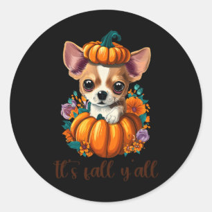 Sticker Rond Son Fall Y'all mignon Citrouille à fleurs Chihuahu