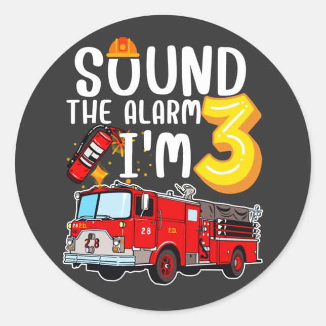 Sticker Rond Son L'alarme Je suis 3 pompier Moteur d'incendie (Devant)