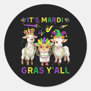 Sticker Rond Son Mardi Gras Y'all Chèvres Jester perles de masq