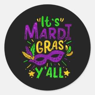 Sticker Rond Son Mardi Gras Yall perles Masque Jester Casquette